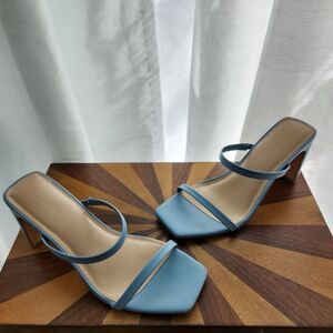 The Drop Womens Avery Square Toe Two Strap High Heeled Sandal 7.5M Blue Y2K